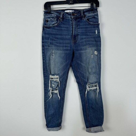 KanCan ripped distressed cuffed high rise denim relaxed jeans - Picture 1 of 5